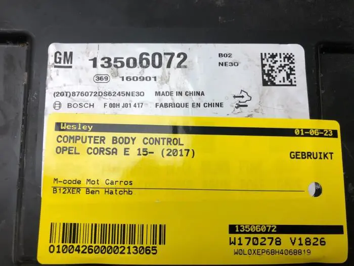 Body control computer Opel Corsa E 15-